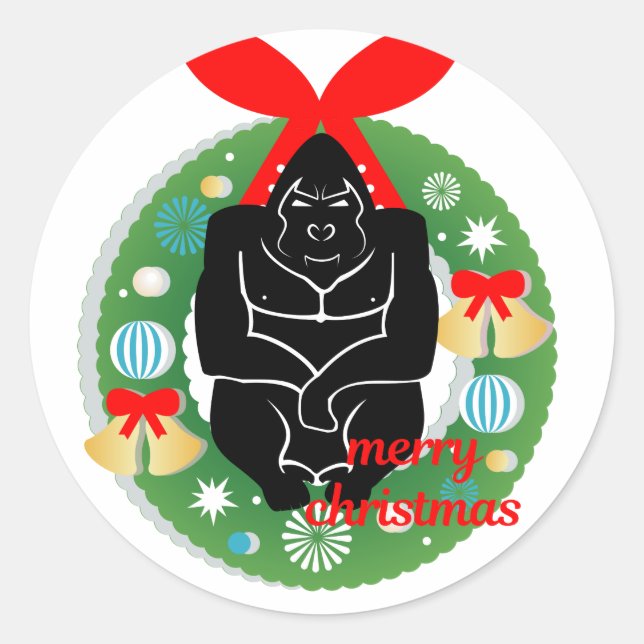 merry christmas gorilla classic round sticker (Front)
