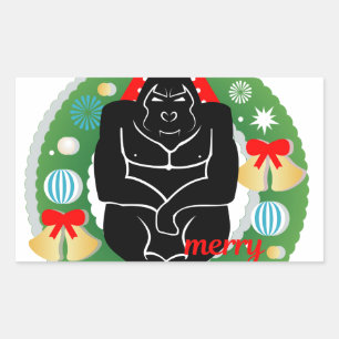 merry christmas gorilla rectangular sticker