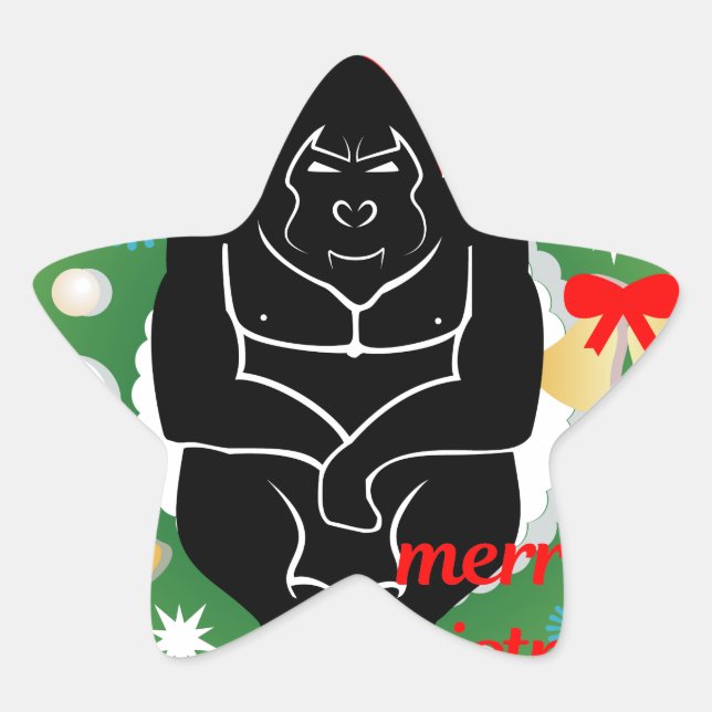 merry christmas gorilla star sticker (Front)
