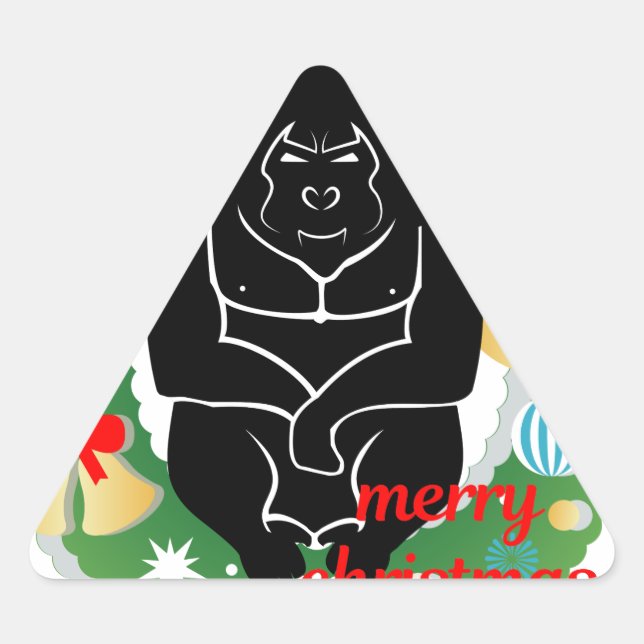 merry christmas gorilla triangle sticker (Front)