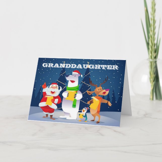 *MERRY CHRISTMAS GRANDDAUGHTER* CAROLING FOR YOU!  HOLIDAY CARD (Front)
