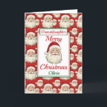Merry Christmas Granddaughter Santa  Holiday Card<br><div class="desc">A lovely granddaughter Christmas card.  Design pattern features santa claus smiling face and a red background.  All text can be amended as needed to customise - change daughter,  niece or sister,  then personalise with a name and inside message.</div>