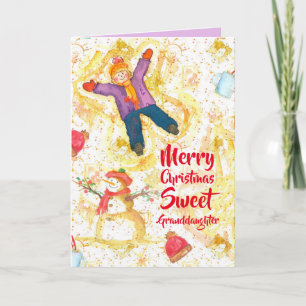 Merry Christmas Granddaughter Snowman Angels Card