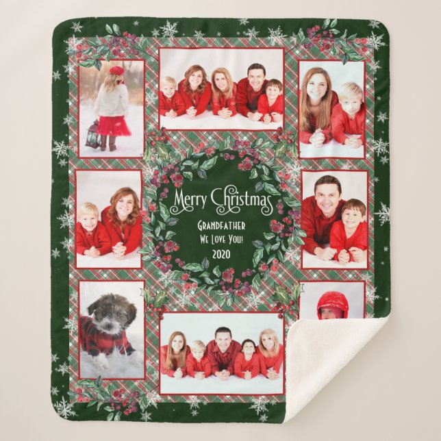 Merry Christmas Grandfather Family Photo Collage Sherpa Blanket (Front)