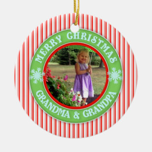 Merry Christmas Grandma and Grandpa Dated Photo Ceramic Tree Decoration