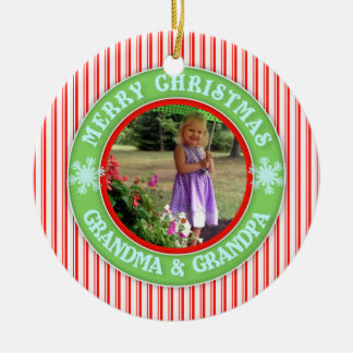 Merry Christmas Grandma and Grandpa Dated Photo Ceramic Tree Decoration