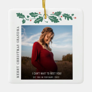 Merry Christmas Grandma Baby Announcement Ceramic Ornament