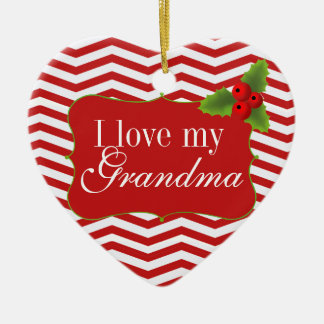 Merry Christmas Grandma Chevron Photo Ceramic Ornament