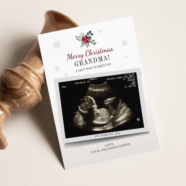 Merry Christmas Grandma Gender Reveal Ultrasound (Pregnancy Announcement Christmas Grandma Greetings Card)