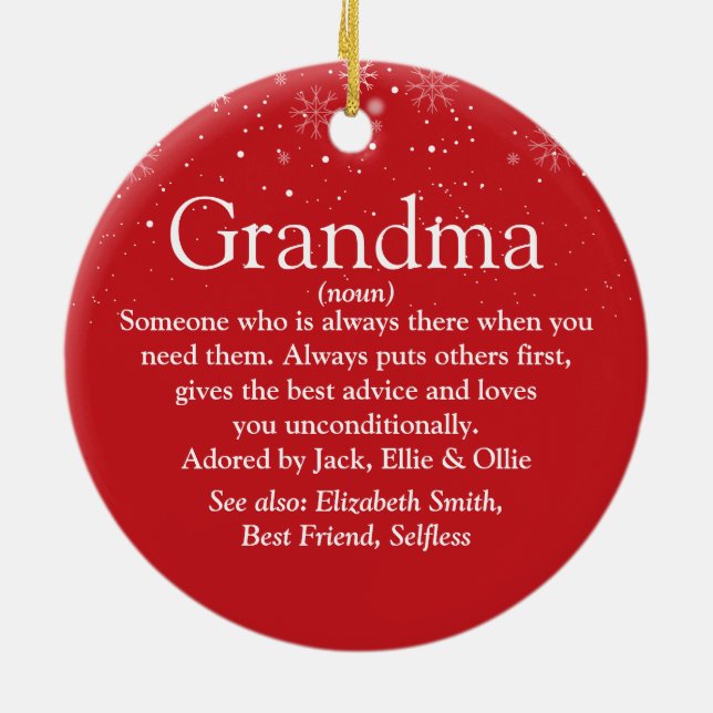 Merry Christmas Grandma Grandmother Definition Ceramic Ornament (Back)