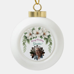 Merry Christmas Grandma Photo Holiday Gift Ceramic Ball Christmas Ornament