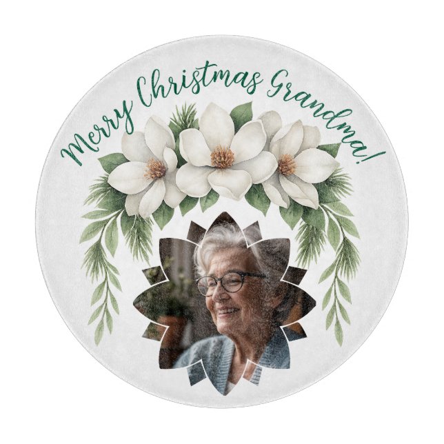 Merry Christmas Grandma Photo Holiday Gift Cutting Board (Front)