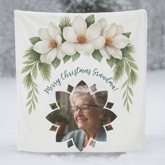 Merry Christmas Grandma Photo Holiday Gift Fleece Blanket (Creator Uploaded)