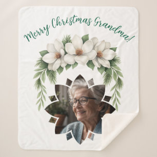 Merry Christmas Grandma Photo Holiday Gift Sherpa Blanket
