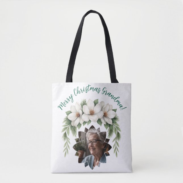 Merry Christmas Grandma Photo Holiday Gift Tote Bag (Front)