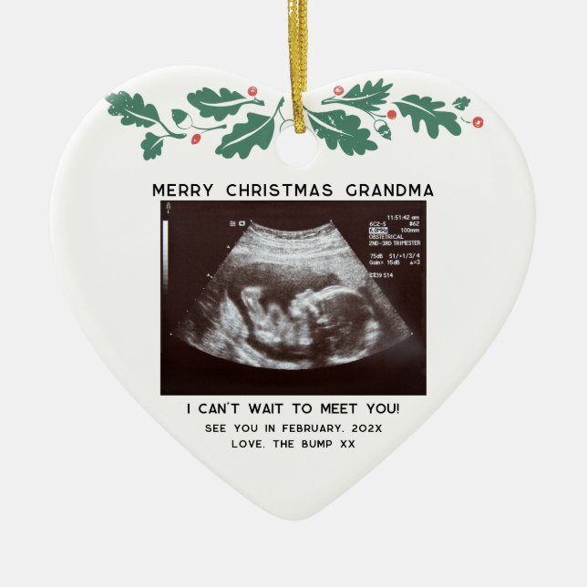 Merry Christmas Grandma Pregnancy Baby Scan Photo Ceramic Ornament (Front)