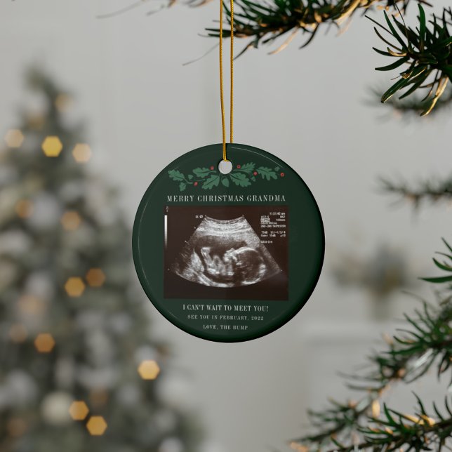 Merry Christmas Grandma Pregnancy Sonogram Ceramic Ornament (Pregnancy Announcement Sonogram Grandma Keepsake Ceramic Ornament)