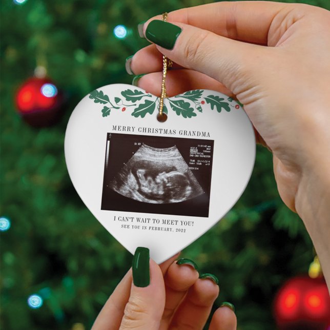 Merry Christmas Grandma Pregnancy Ultrasound Photo Ceramic Ornament (Creator Uploaded)