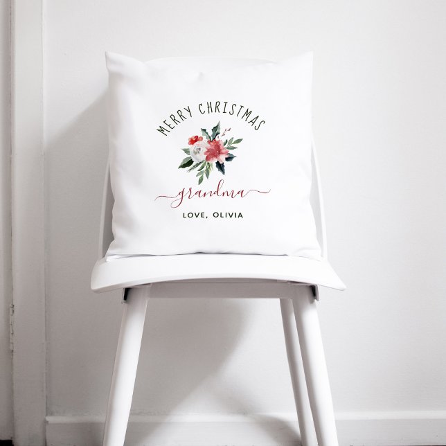 Merry Christmas Grandma | Pretty Watercolor Floral Cushion (Creator Uploaded)