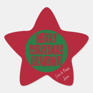 Merry Christmas Grandma Red Green Stars Typography Star Sticker