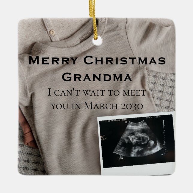 Merry Christmas Grandma Ultrasound Announcement Ceramic Ornament (Front)