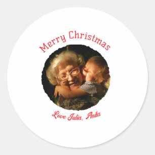 Merry Christmas grandmother daughter photo circle Classic Round Sticker
