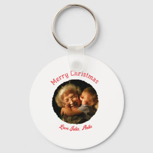 Merry Christmas grandmother daughter photo circle Key Ring