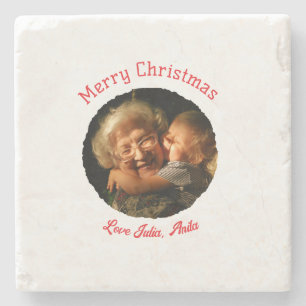 Merry Christmas grandmother daughter photo circle Stone Coaster
