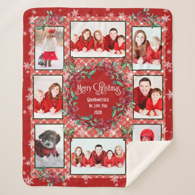 Merry Christmas Grandmother Family Photo Collage Sherpa Blanket (Front)