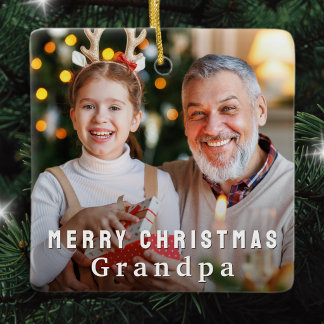 Merry Christmas Grandpa Custom Photo Ceramic Ornament