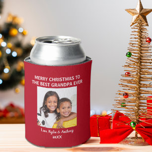 Merry Christmas Grandpa Red Photo Can Cooler
