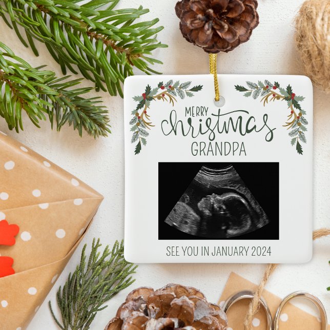 Merry Christmas Grandpa Ultrasound Photo Ceramic Ornament (Creator Uploaded)