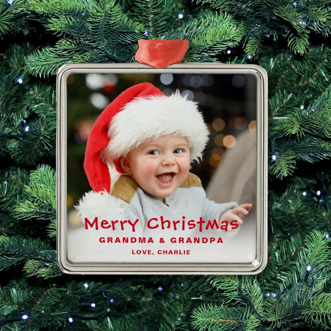 Merry Christmas Grandparent Photo Gift Metal Ornament (Creator Uploaded)