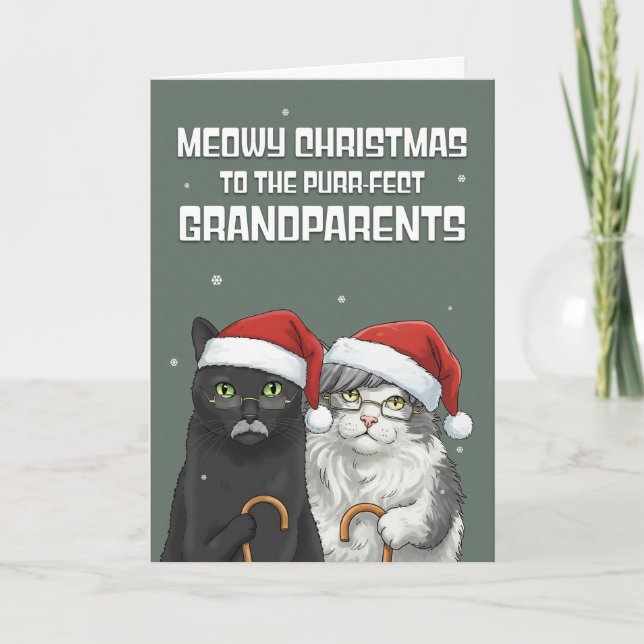 Merry Christmas Grandparents Funny Cats Humor  Holiday Card (Front)