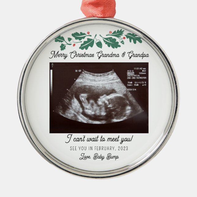 Merry Christmas Grandparents Pregnancy Baby Scan Metal Ornament (Front)