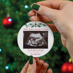 Merry Christmas Grandparents Ultrasound Pregnancy Ceramic Ornament