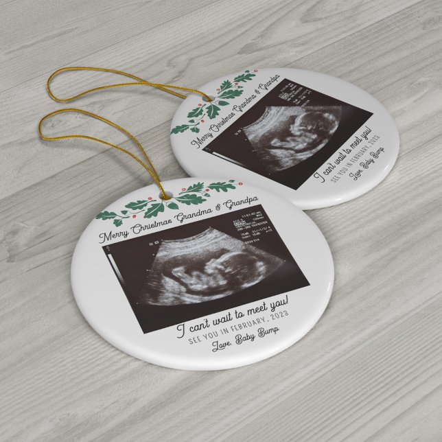 Merry Christmas Grandparents Ultrasound Pregnancy Ceramic Ornament (Creator Uploaded)