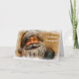 Merry Christmas, Grandson - vintage Santa painting Holiday Card