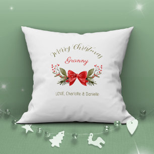 Merry Christmas Granny Bow Berries Modern  Cushion
