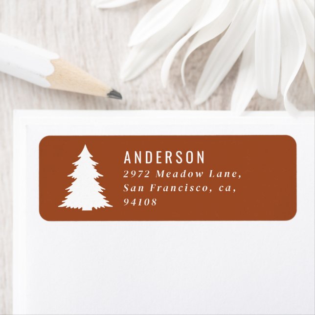 Merry Christmas graphic tree retro terracotta Return Address Label (Insitu)
