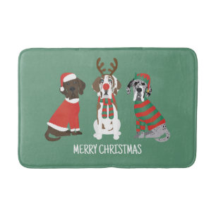 Merry Christmas Great Dane Dogs Bath Mat