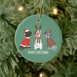 Merry Christmas Great Dane Dogs Ceramic Ornament