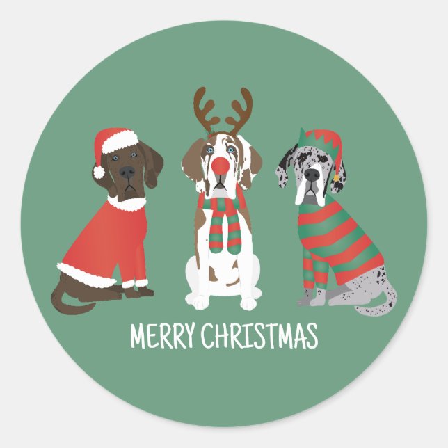 Merry Christmas Great Dane Dogs Classic Round Sticker (Front)