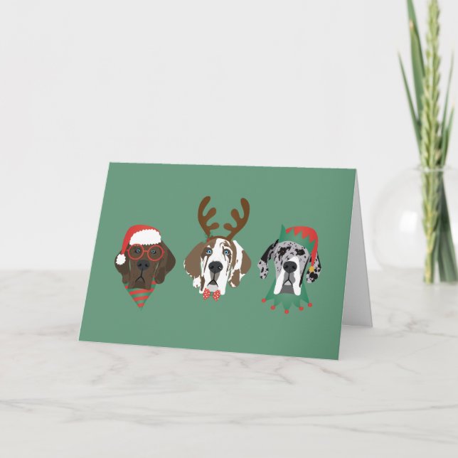 Merry Christmas Great Dane Dogs Holiday Card (Front)