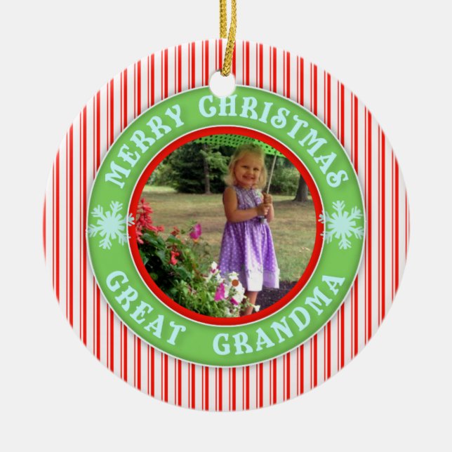 Merry Christmas Great Grandma Dated Photo Ceramic Ornament (Front)