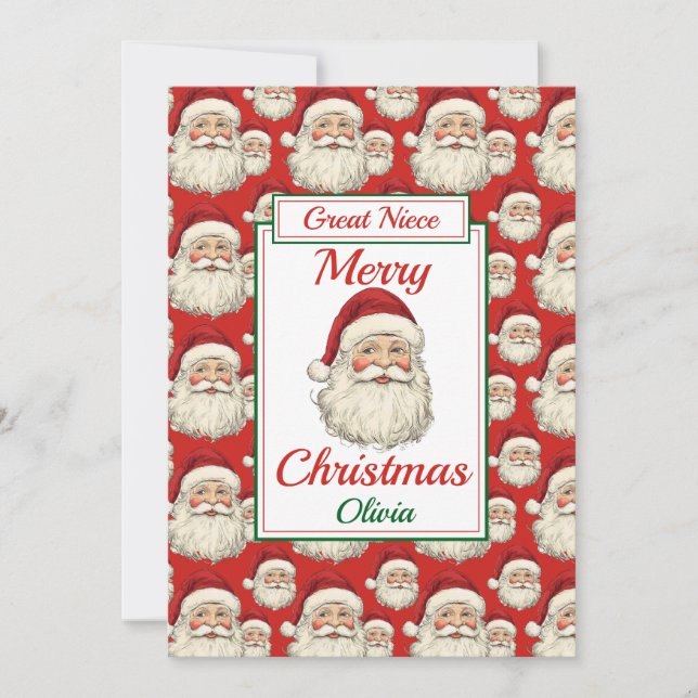 Merry Christmas Great Niece Santa Flat Holiday Card (Front)