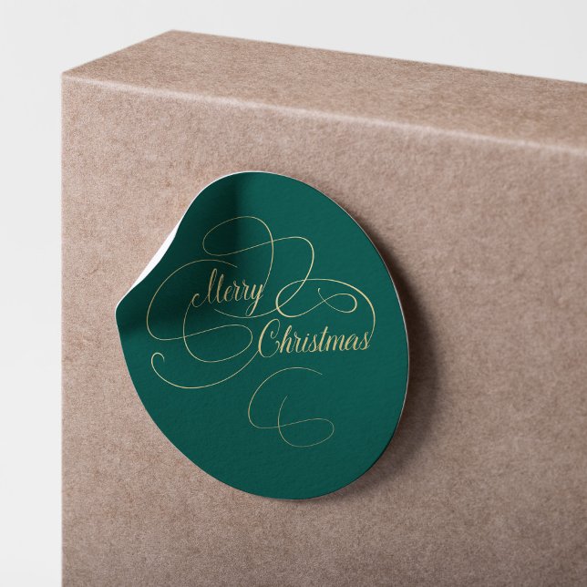 Merry Christmas green and gold elegant script Classic Round Sticker (Creator Uploaded)