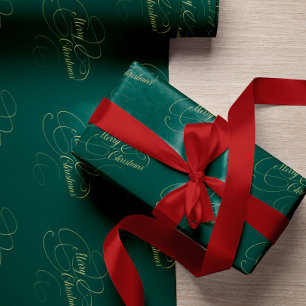 Merry Christmas green and gold elegant script Wrapping Paper
