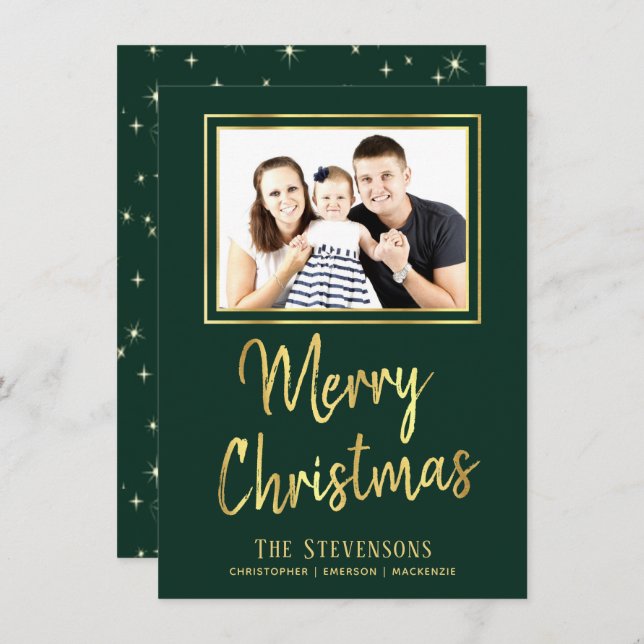 Merry Christmas | Green and Gold | Holiday Photo Invitation (Front/Back)
