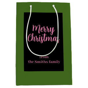 Merry Christmas Green and Pink Minimal Medium Gift Bag